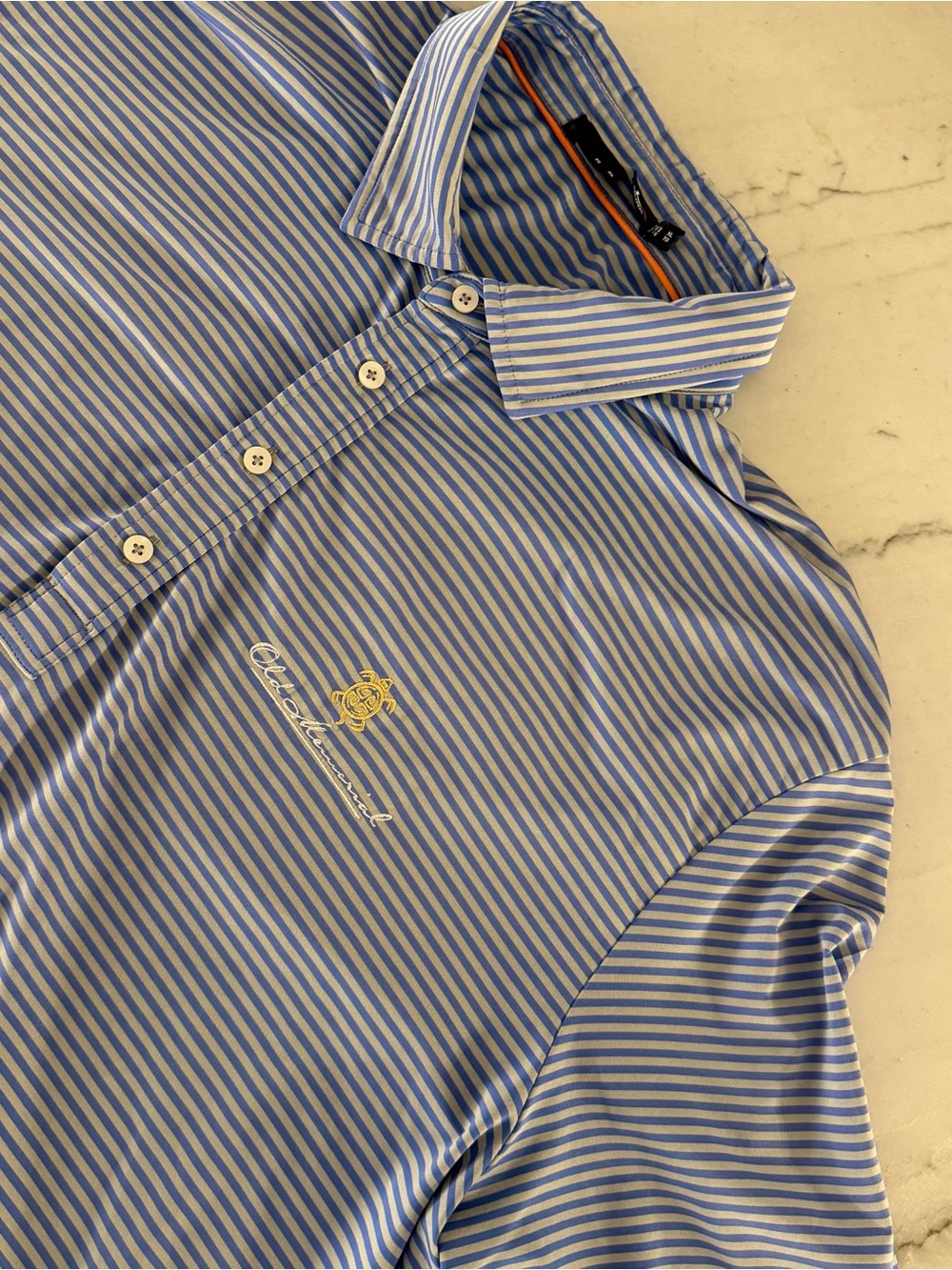 Old Memorial Polo Shirt Mens XL Blue Striped Ralph Lauren RLX